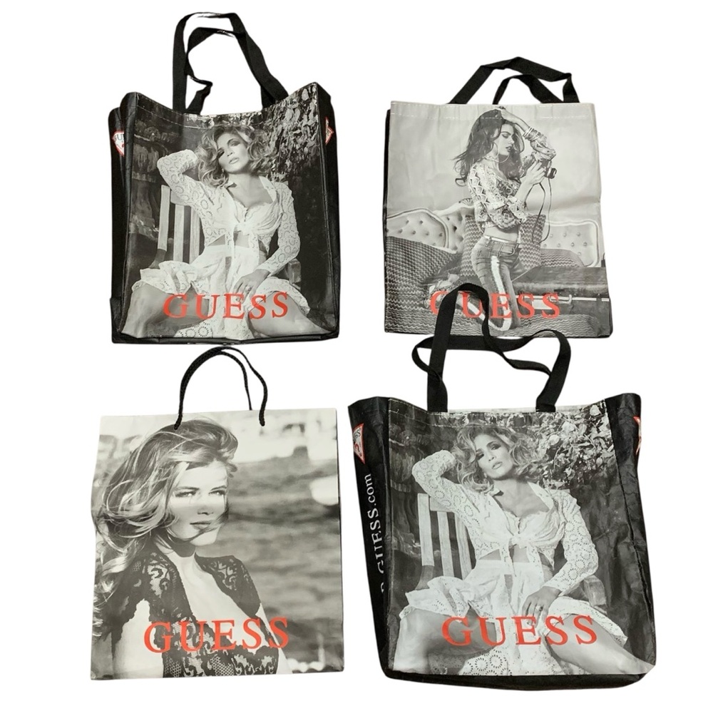 GUESS Limited Edition Shopping Reusable Tote Bags Bundle of 4 Jennifer Lopez